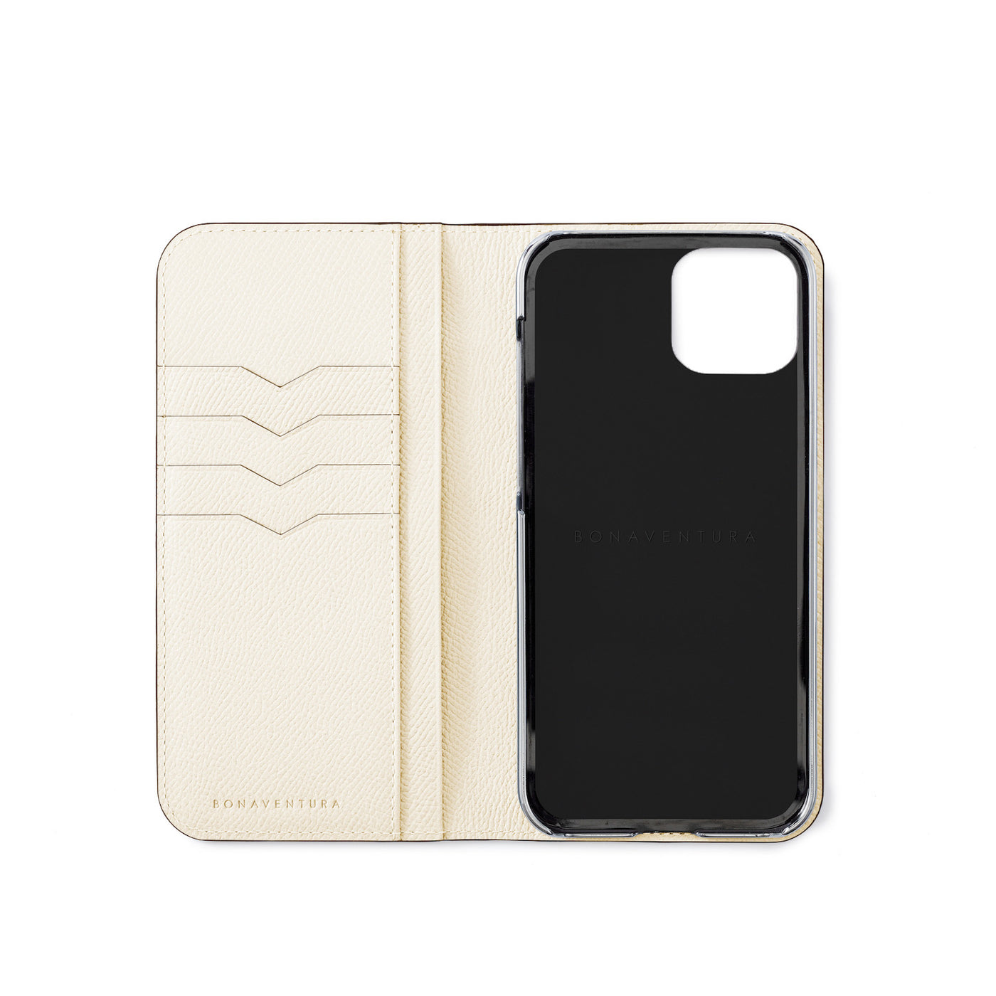 BONAVENTURA アイボリー　iPhone15Proケース iPhone 15 Pro) ハンドル付き バックカバーケース シュリンクレザー